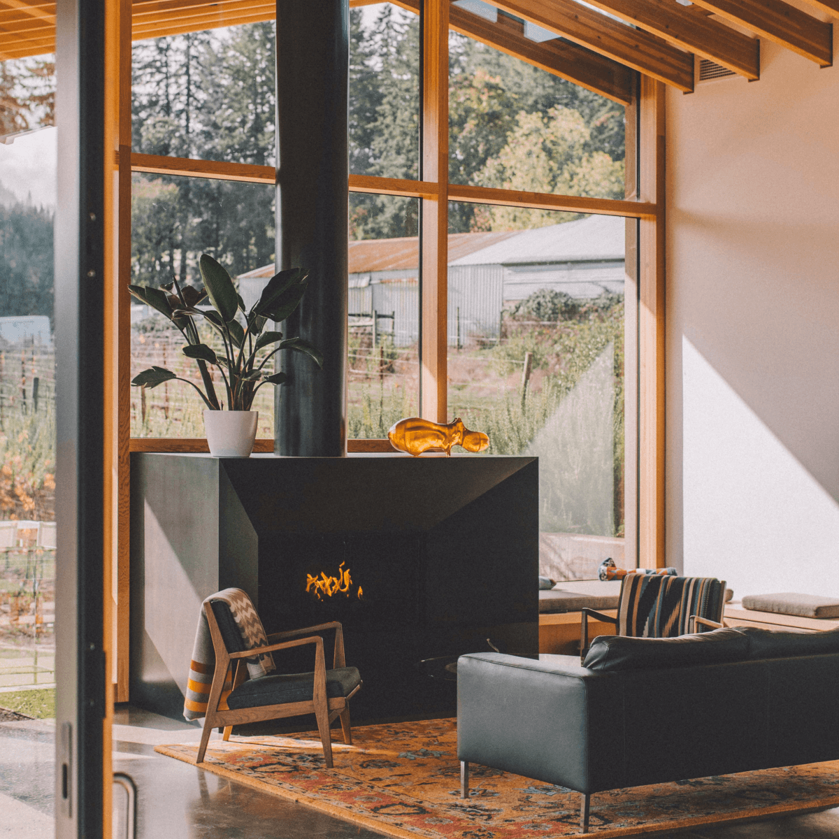 Modern home interior with fireplace